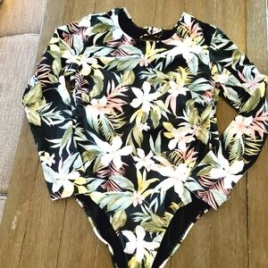 NWT Kona Sol Women's Tropical Print Long Sleeve One Piece Swimsuit L